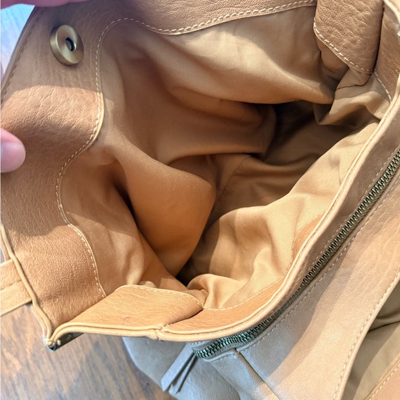 Madison West Classic Tan Shoulder Purse w/ Metal Accents - Picture 6 of 11